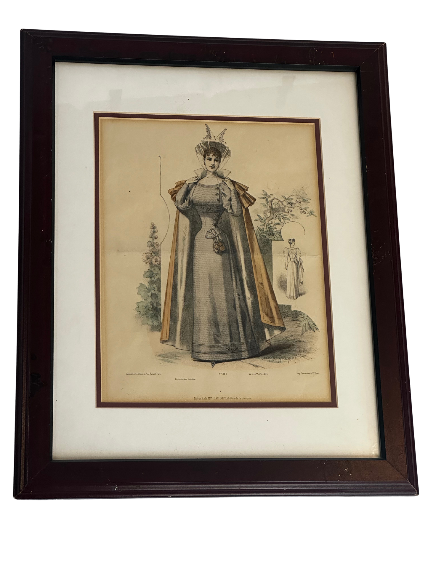 Antique Parisian Fashion Print - Woman in a Blue Dress