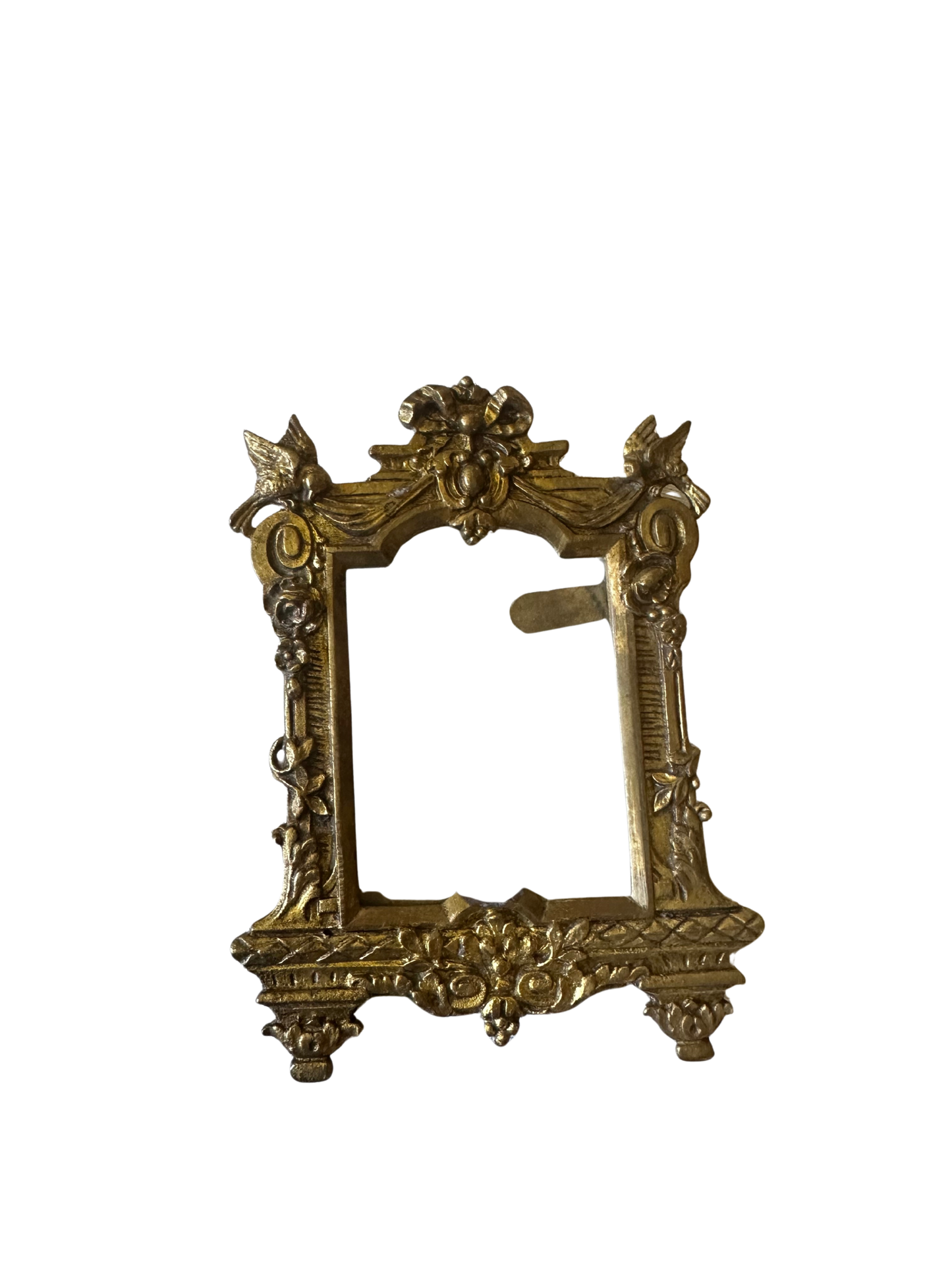 Late 19th C Mini Trudeau Mirror-Style Bronze Grame with Birds