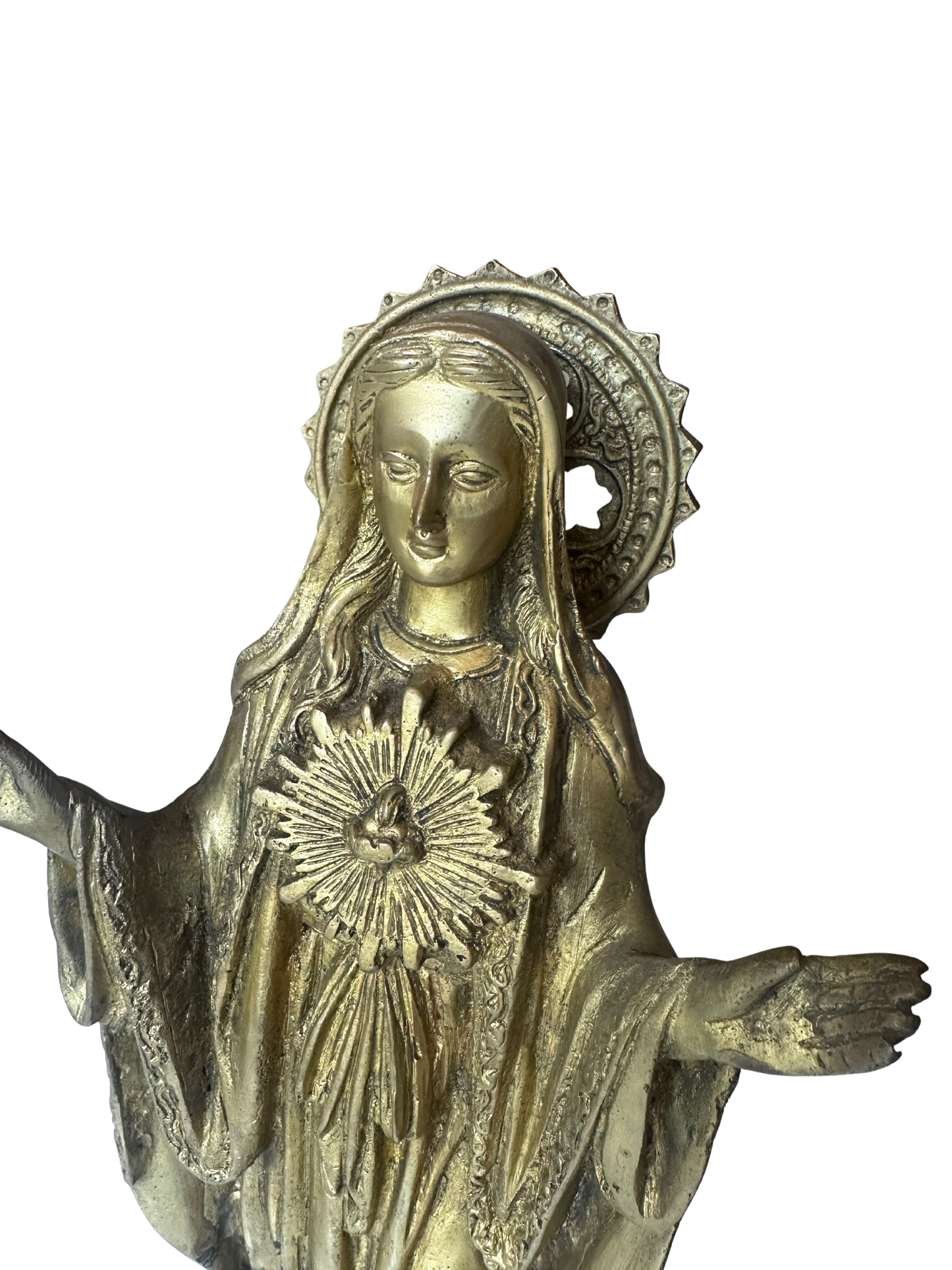 Late 19th / Early 20th C Gilt Bronze Devotional Statues of Christ and the Virgin Mary
