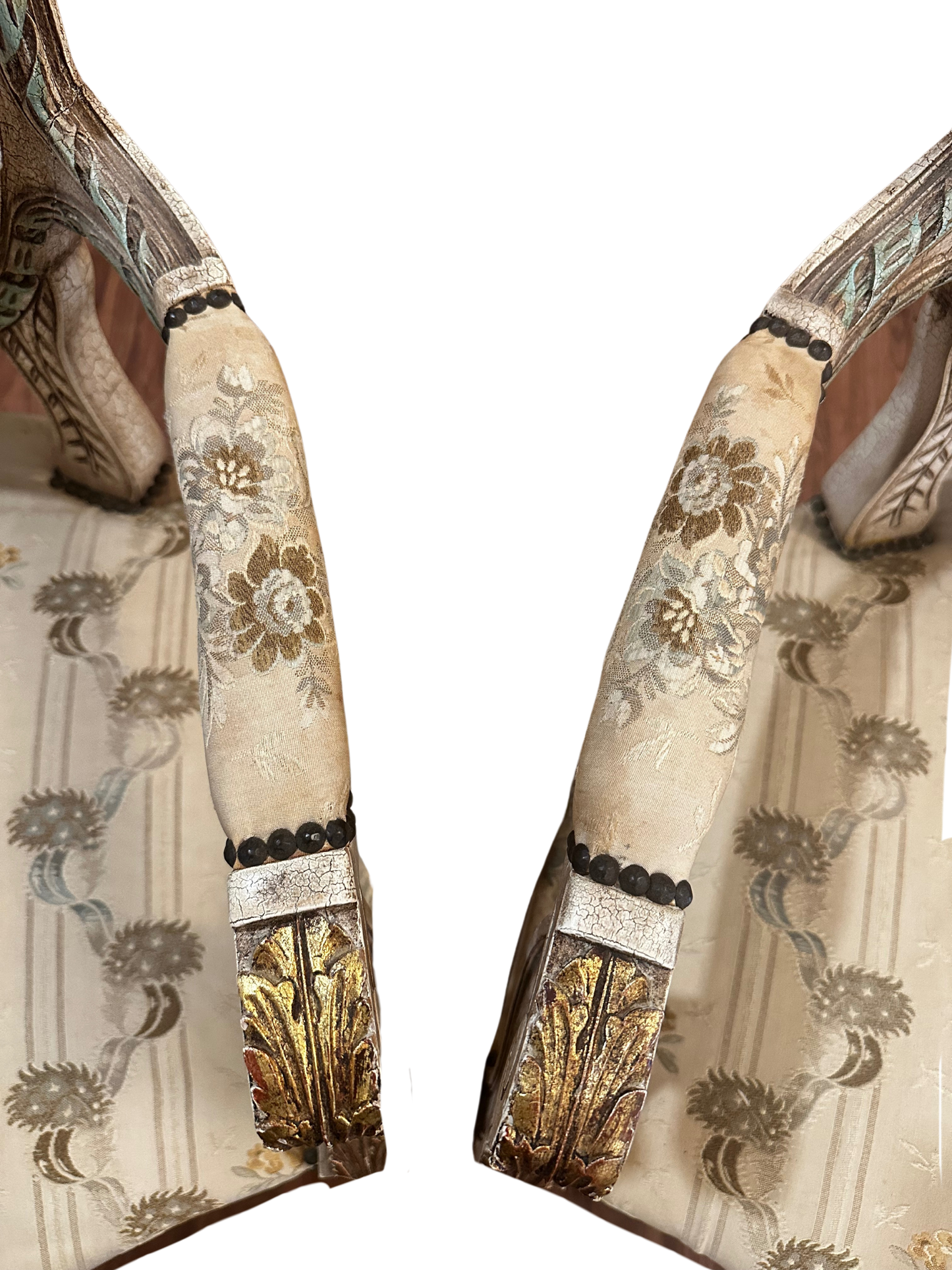 Early 20th C French Louis XVI Style Polychrome and Carved Fauteuils