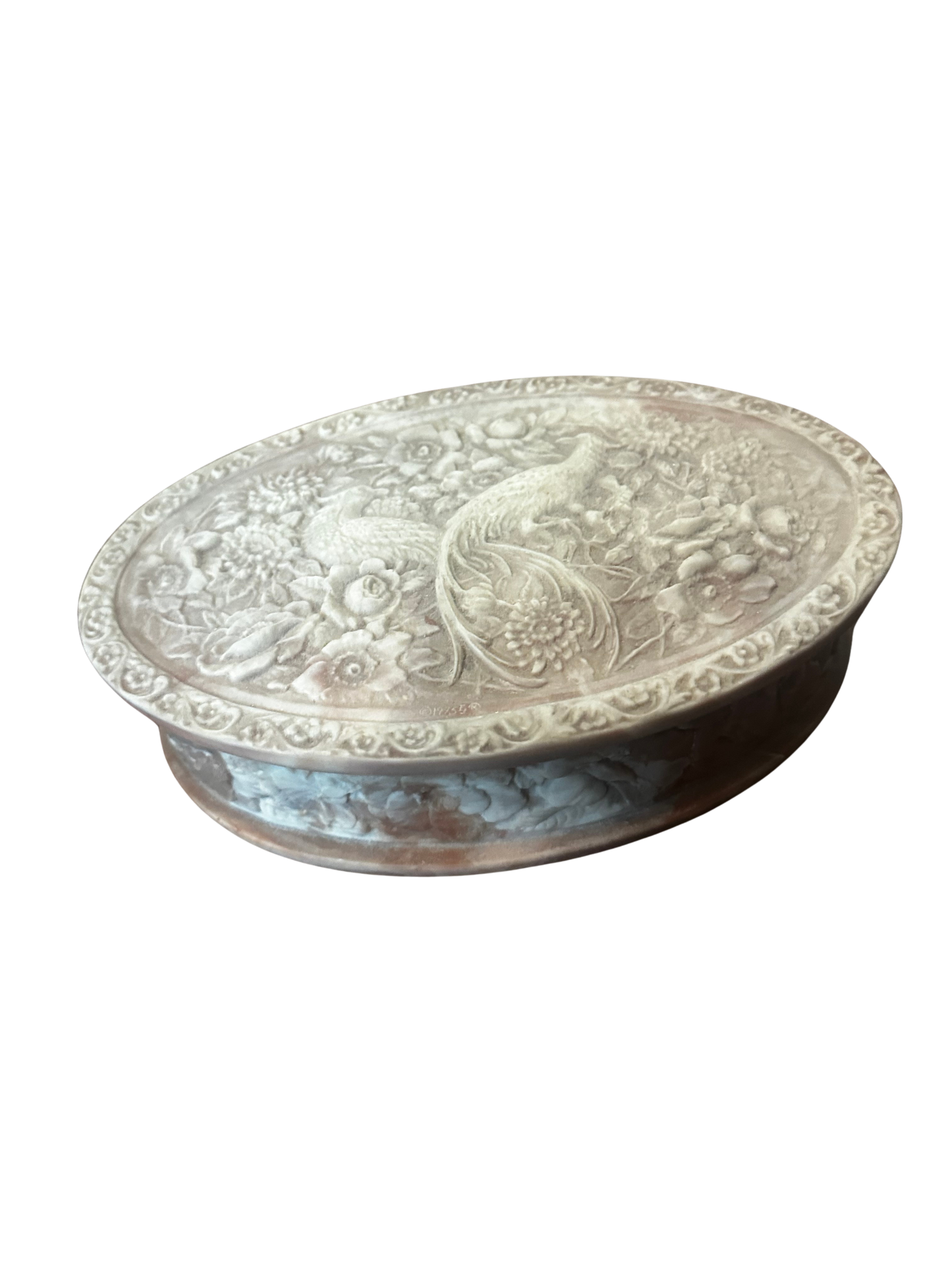 Pink and White Incolay Oval Vanity Box