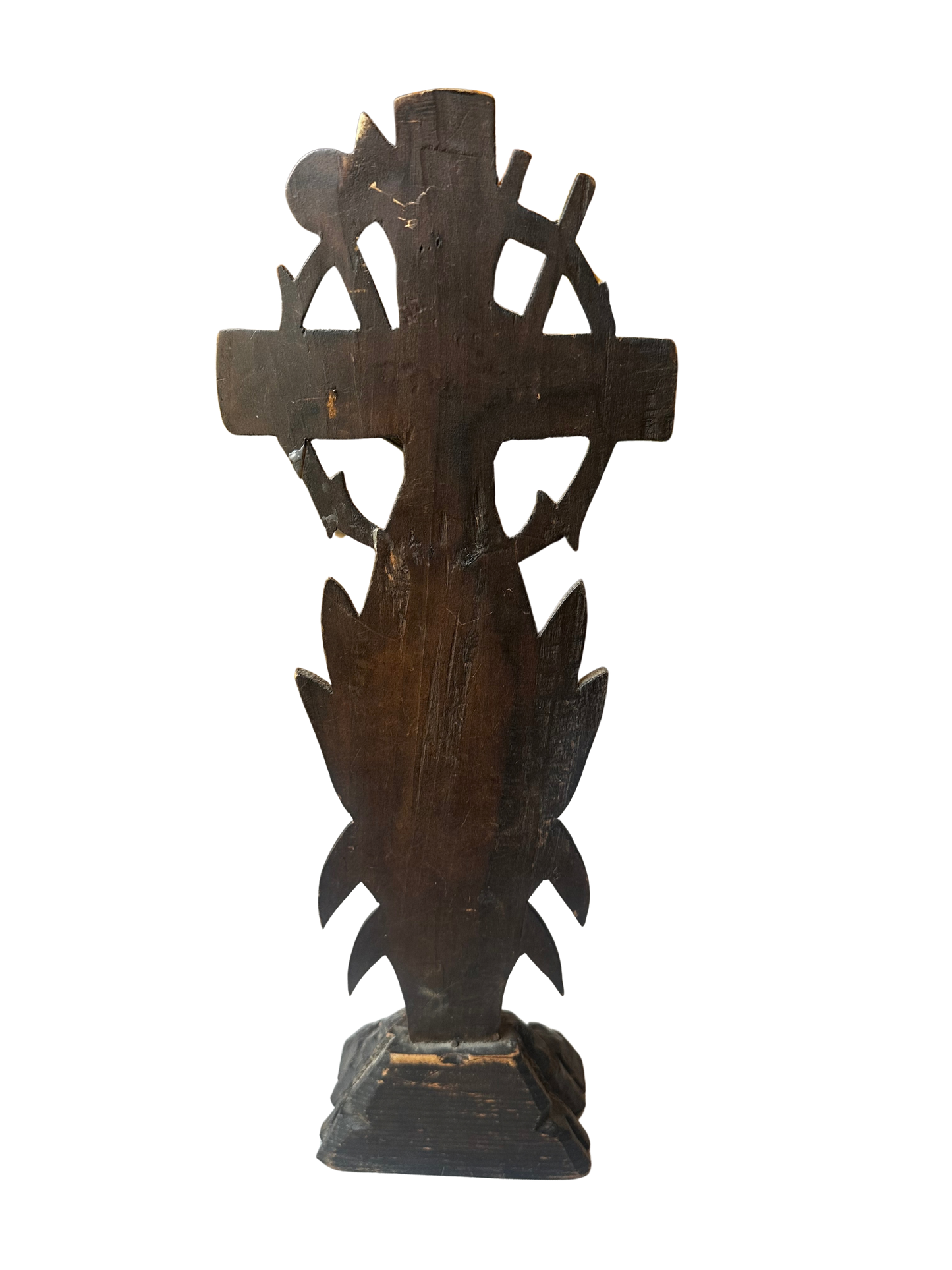 Black Forest–Style Carved Wooden Crucifix with Silverplate Corpus