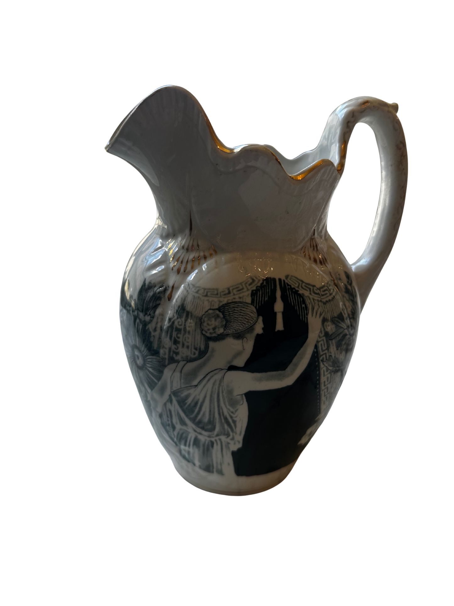 A.D. 1890 Turner's Art China Painting England Woman and Floral Pitcher