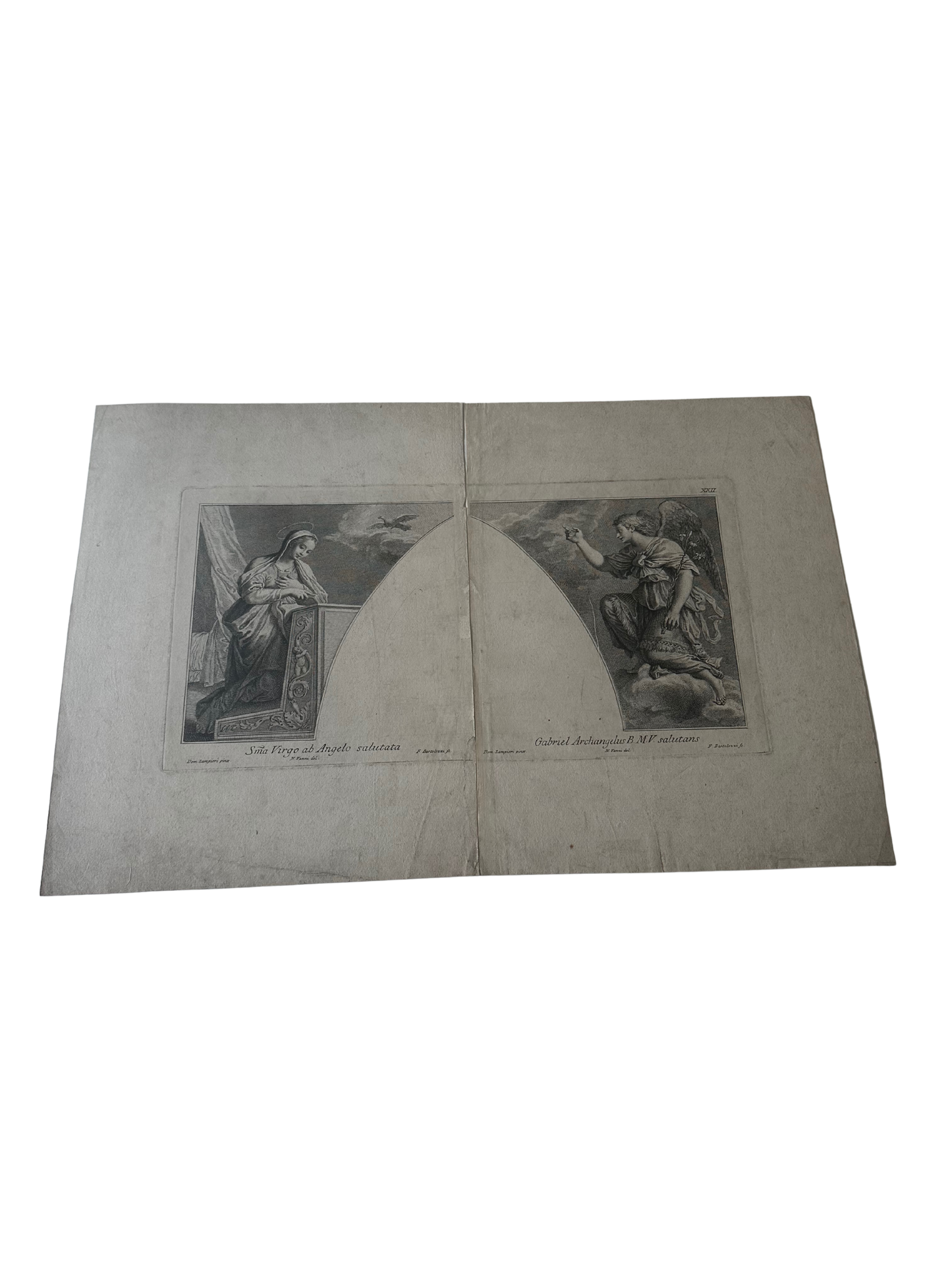 18th C (1770-1790) Diptych of Annunciation (Virgin Mary and Archangel Gabriel) by Francesco Bartolozzi (1727-1815)