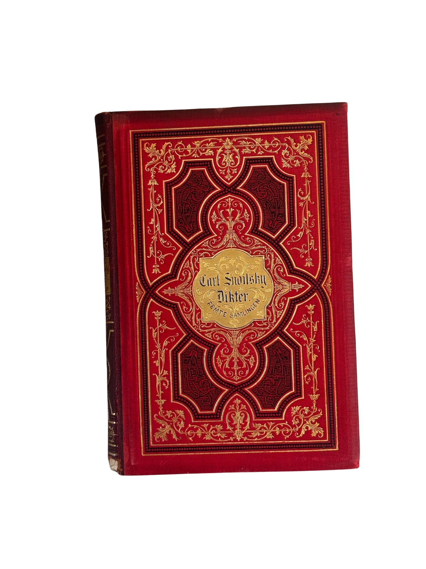 Antique Swedish Poetry Volume — Dikter by Carl Snoilsky (Femte Samlingen), Decorative Gilt Binding with Ex Libris