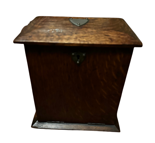Early 20th C Diminutive English Oak Fold-Down Stationary Writing Box