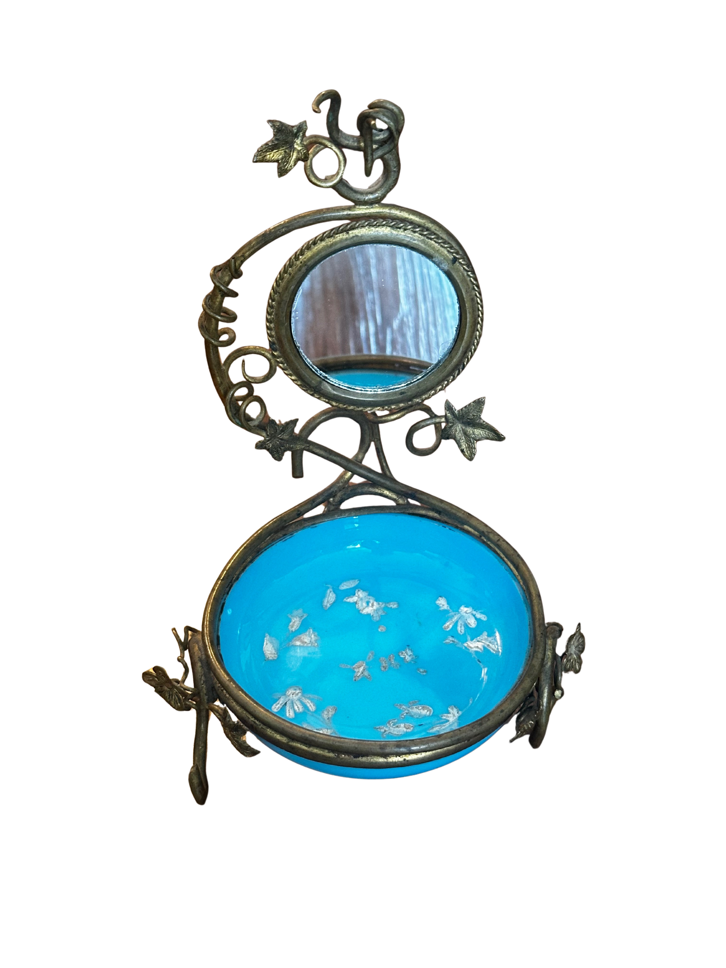 Blue Opaline 1890's Victorian Vanity Tray/Whimsy with Mirror