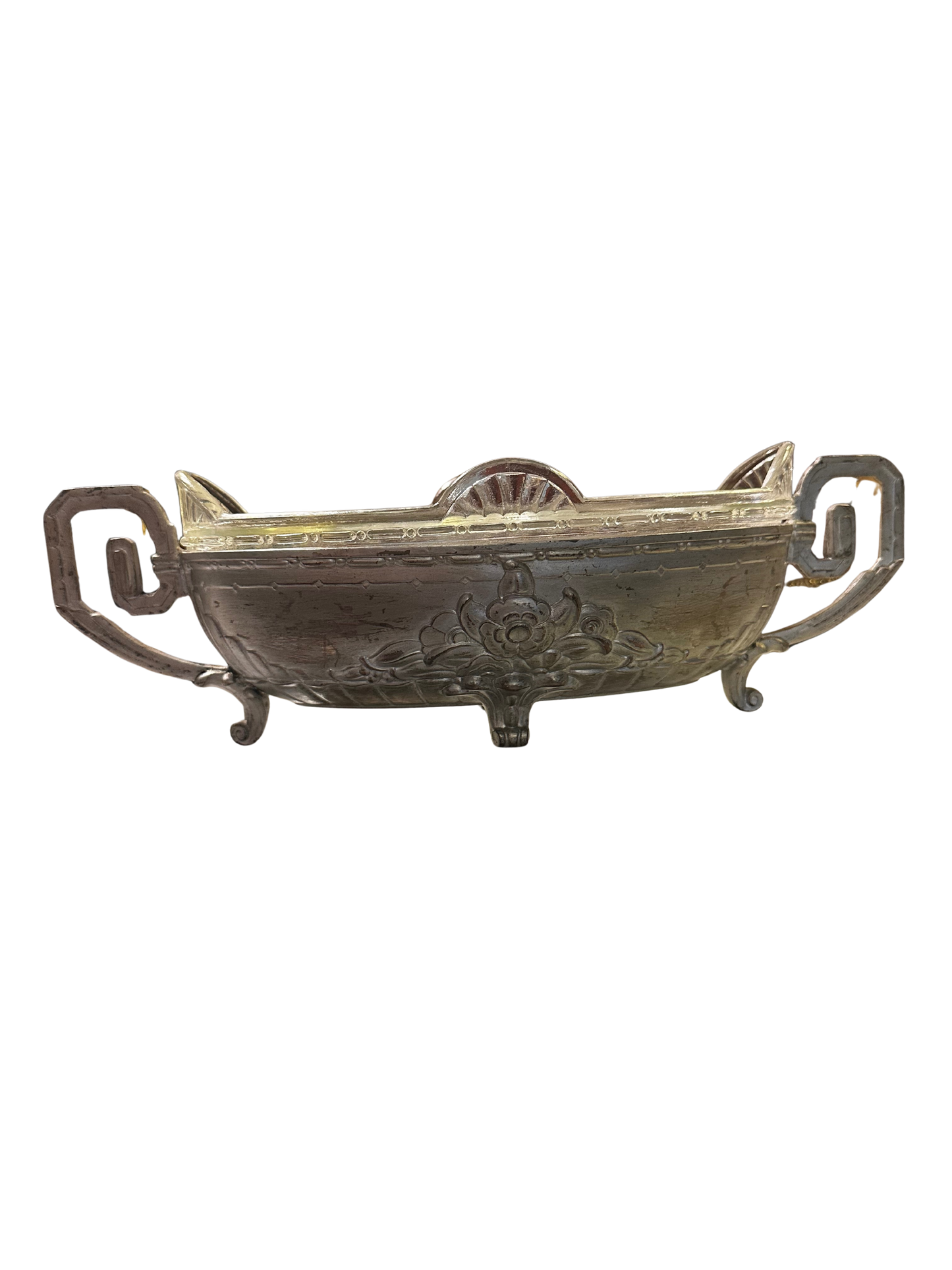 Art Nouveau French Pewter and Glass Jardiniere