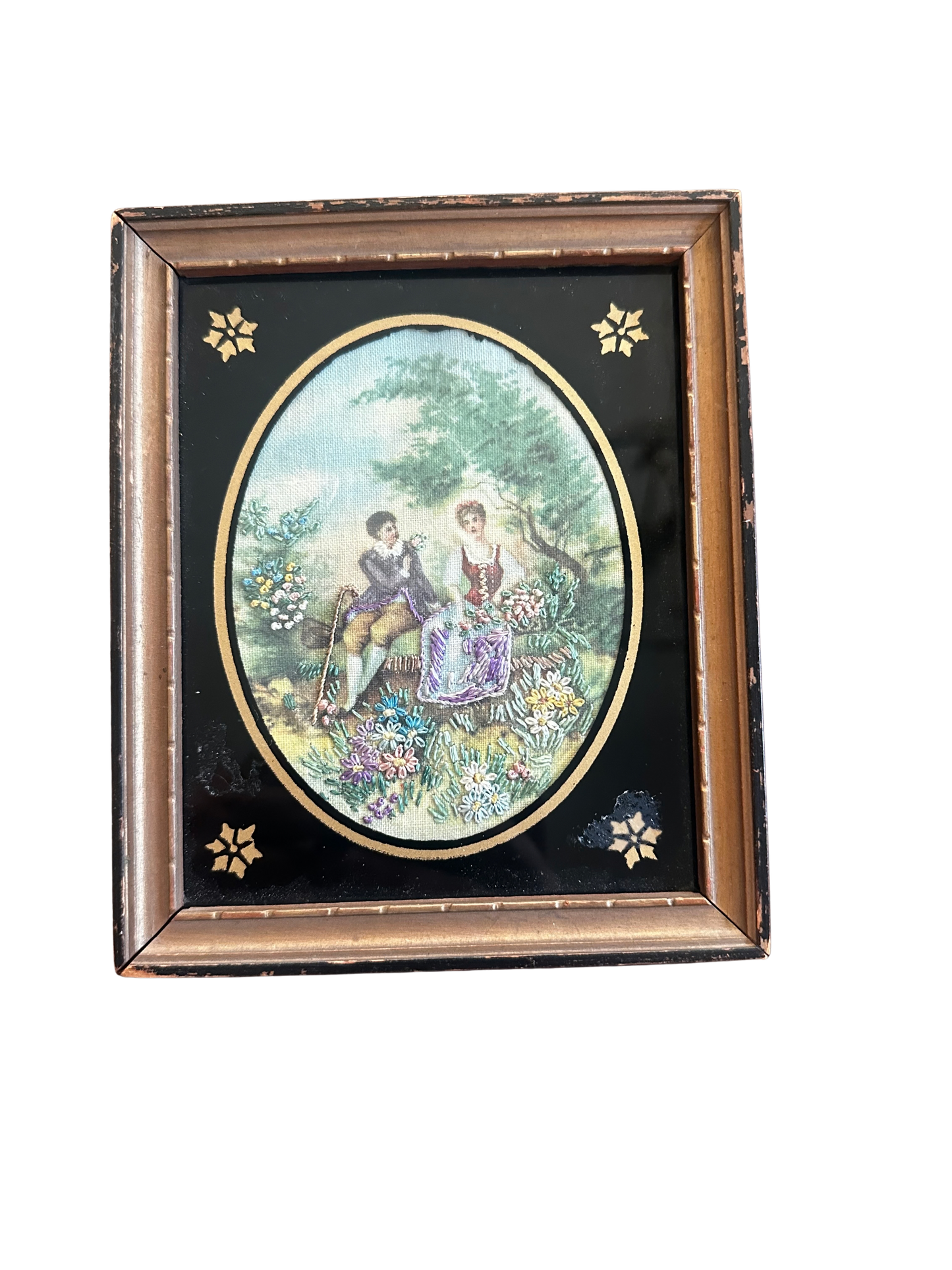 Needlepoint Miniature Art of Courting Couple (After Boucher)
