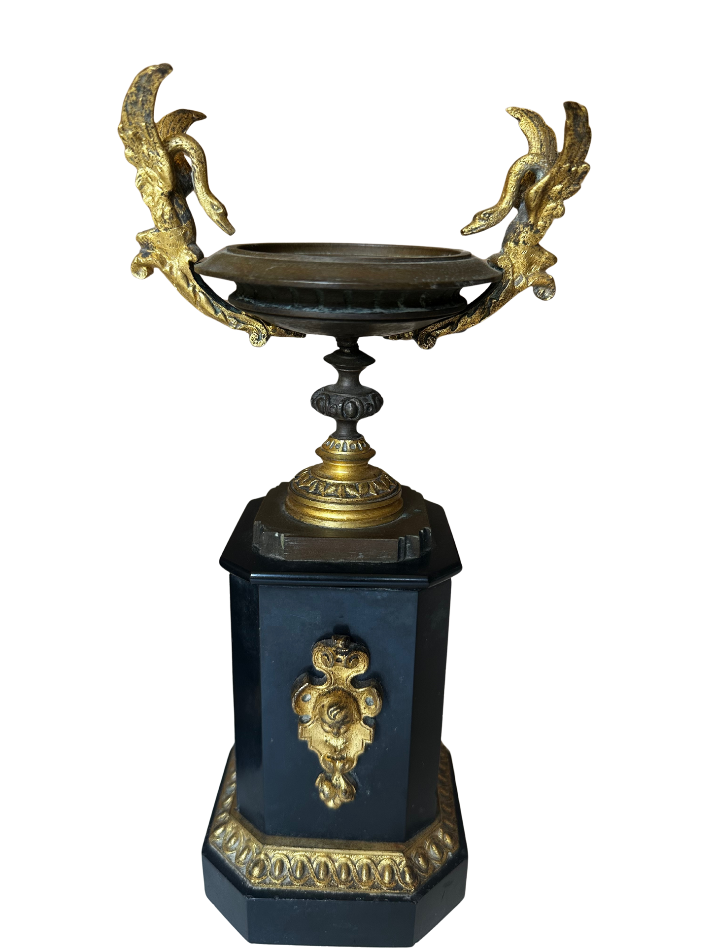 Late 19th C French Gilt Bronze and Black Stone Garniture Vases