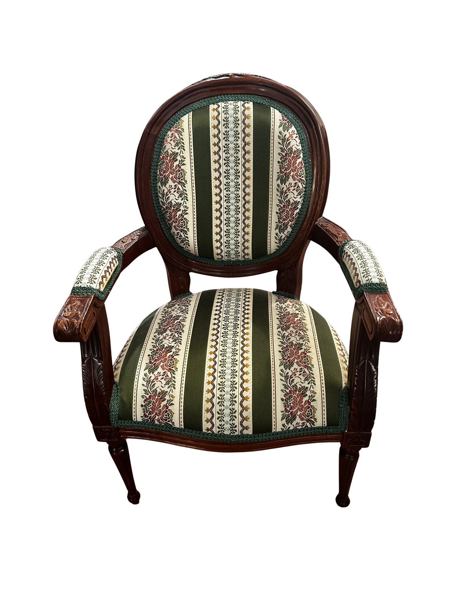 Miniature Louis XVI Style Carved Fauteuil Chair - Green