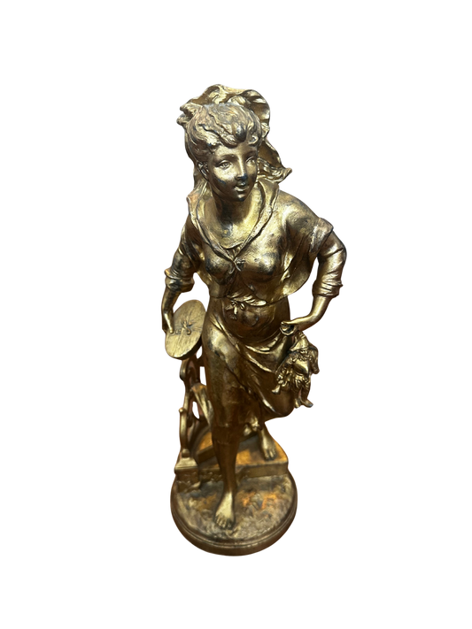 Emile Bruchon Gilded Spelter Sculpture of a Young Woman