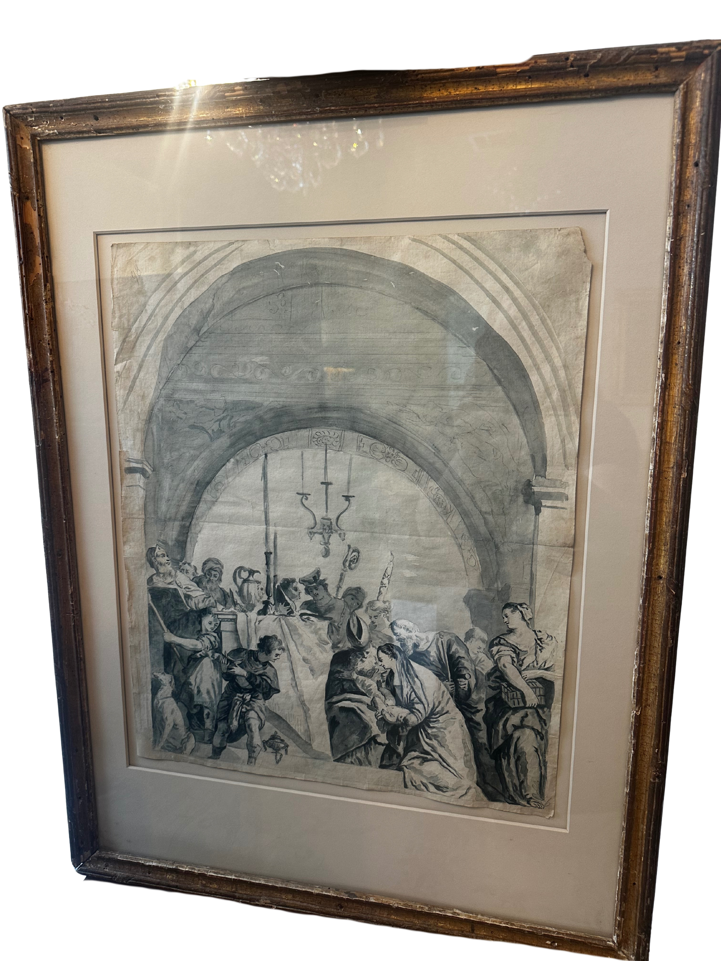 Late 18th/Early 19th C Watercolor/Ink Wash of "The Presentation in the Tempe", After Paolo Veronese