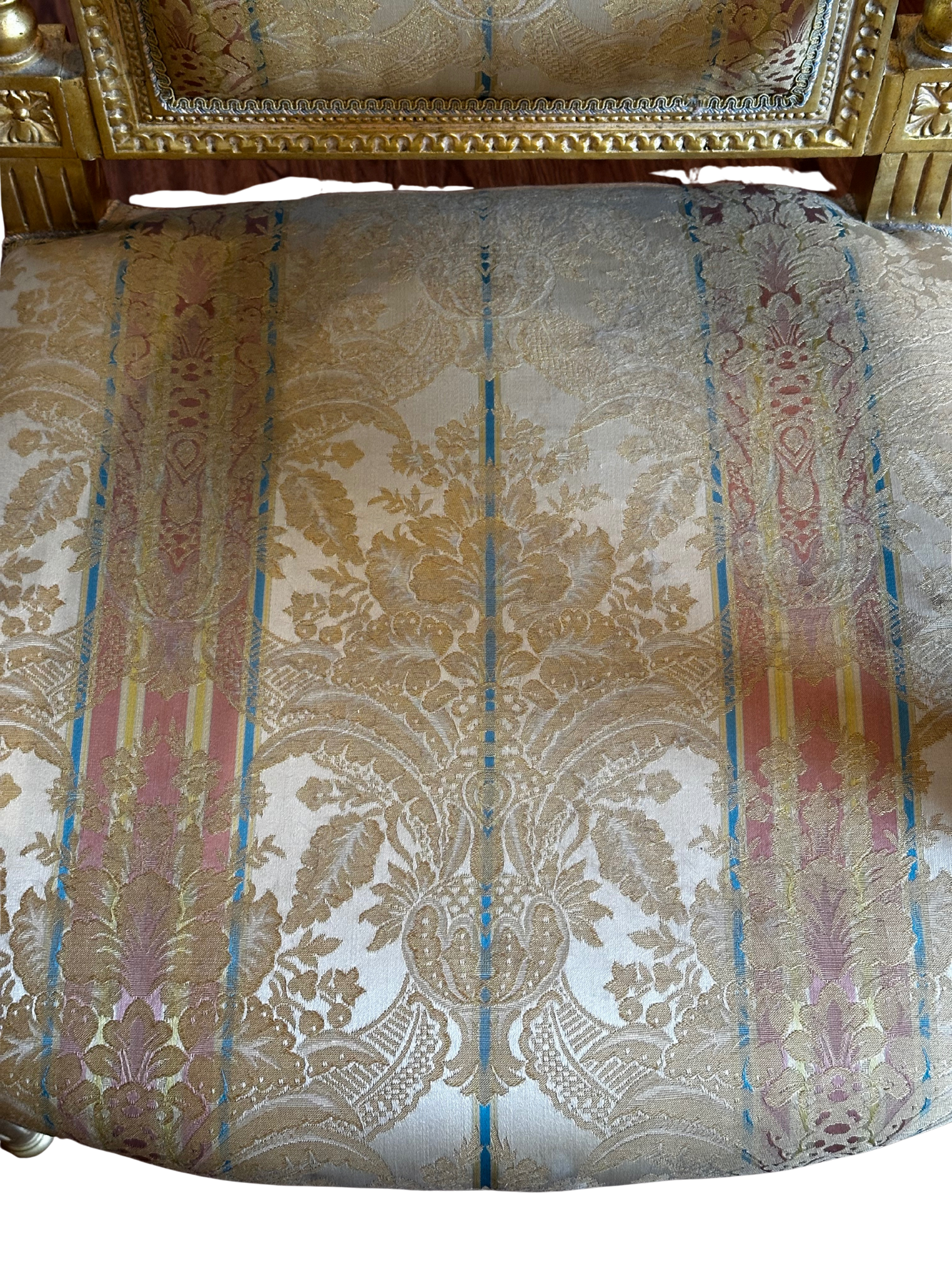 Two Fine French Louis XVI Style Silk-Upholstered Armchairs