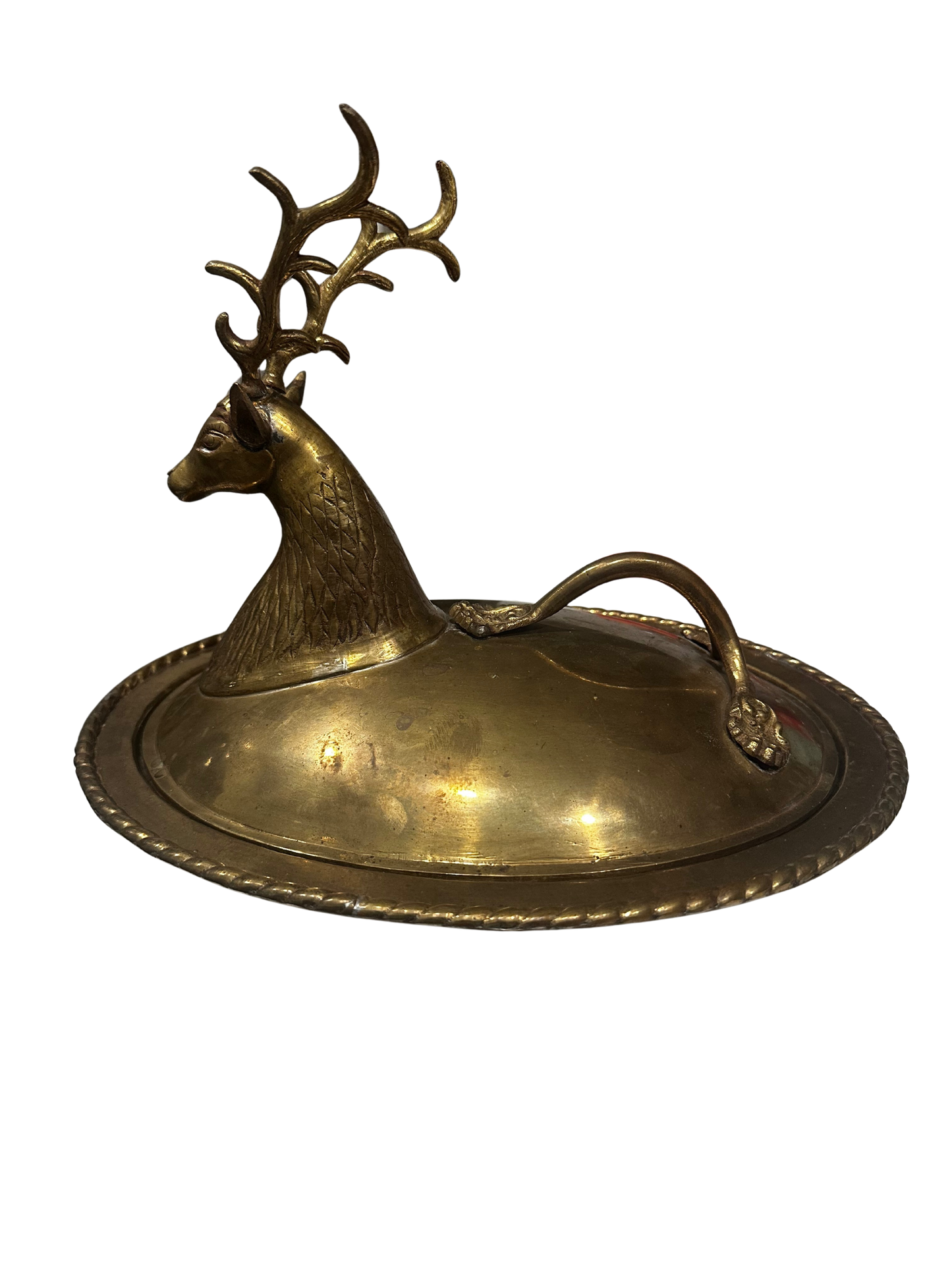 Early/Mid 20th C Heavy Indian Brass Stag Serving Dish