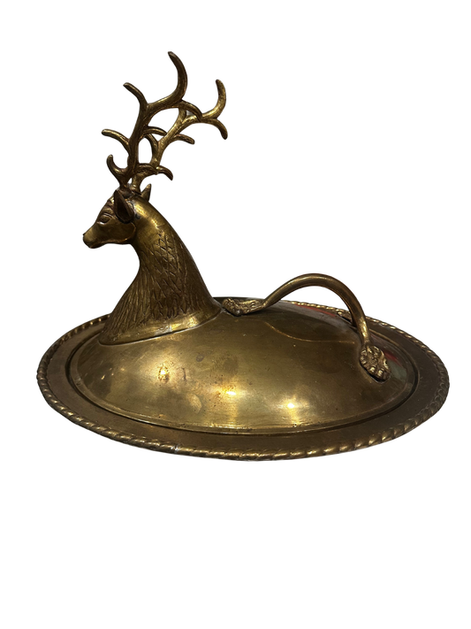 Early/Mid 20th C Heavy Indian Brass Stag Serving Dish