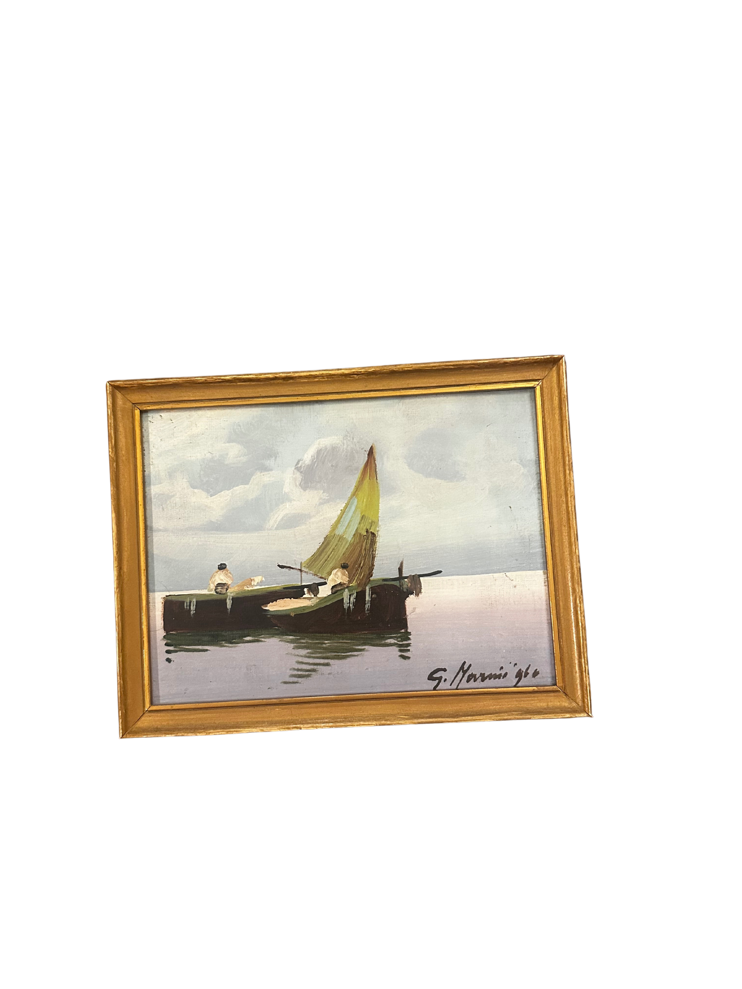 Vintage Oil on Canvas Board Italian Serene Boat Scene (Signed G Marnio? and Dated 1966)
