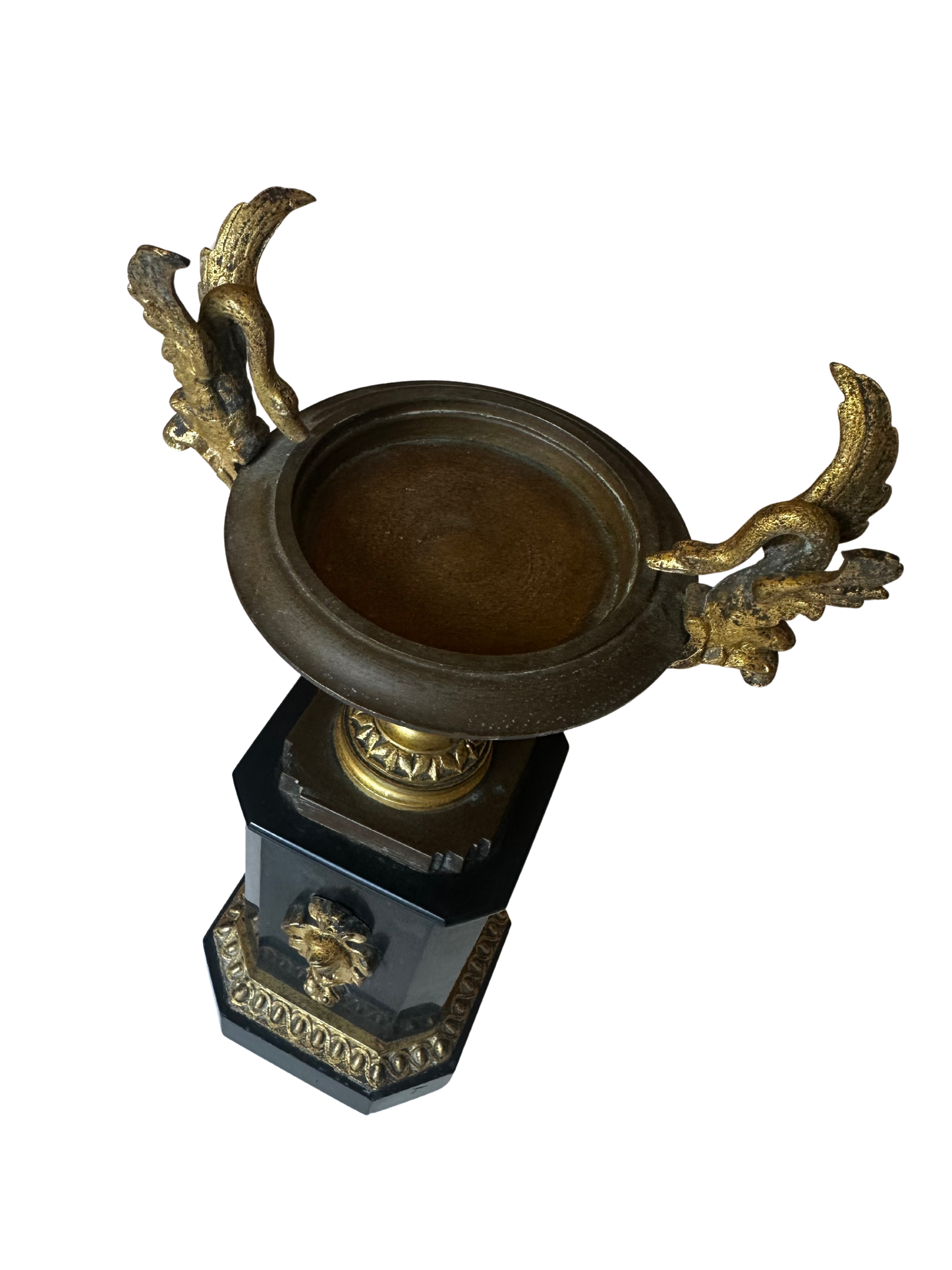 Late 19th C French Gilt Bronze and Black Stone Garniture Vases