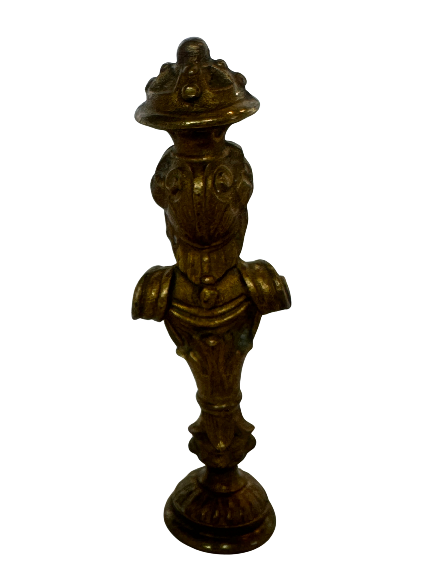 19th-Century Gilt Bronze Figural Wax Seal with Soldier Bust and Monogram