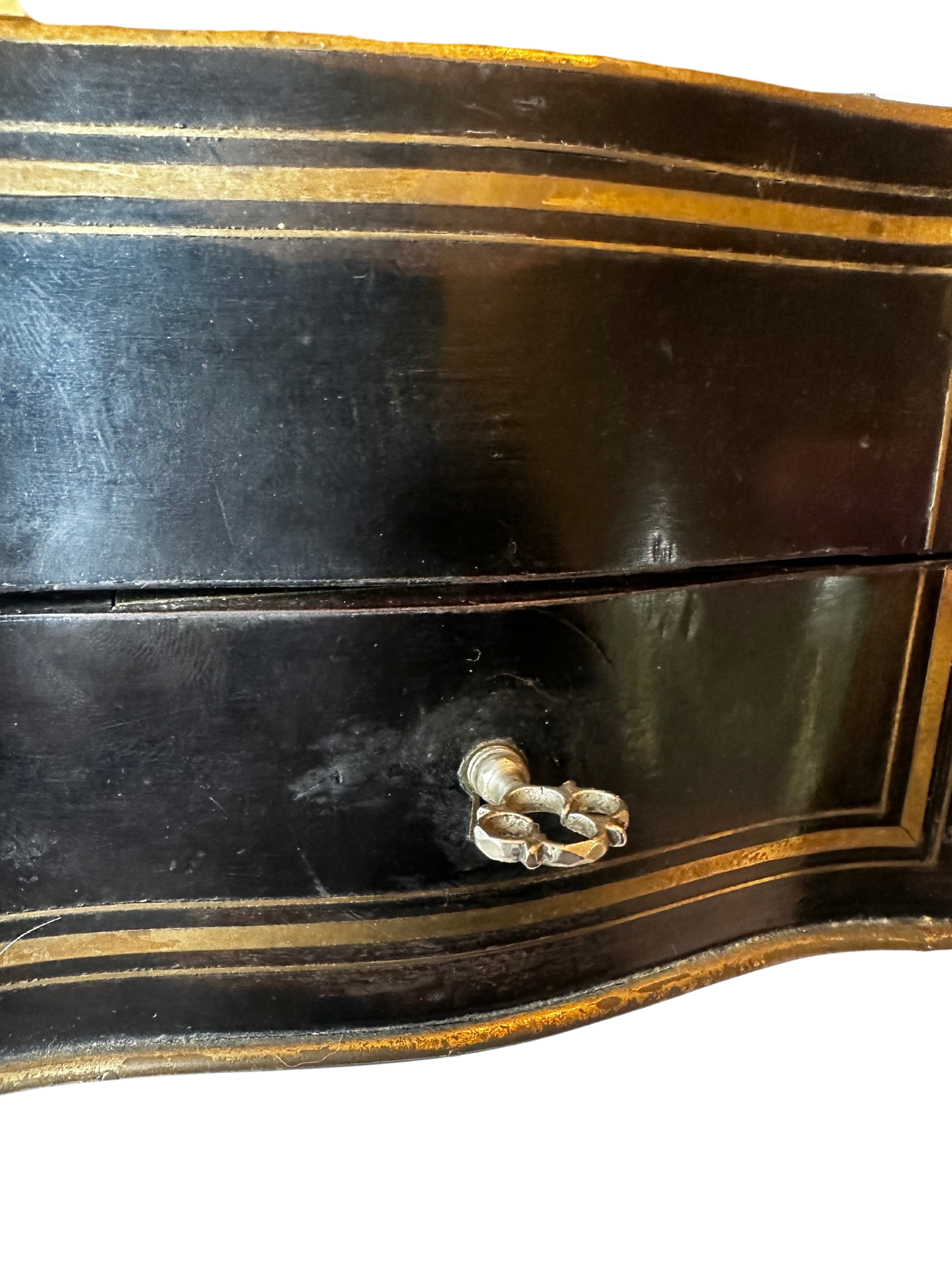 Napoléon III Ebonized Wood Perfume Casket with Painted Floral Plaque and Two Crystal Bottles
