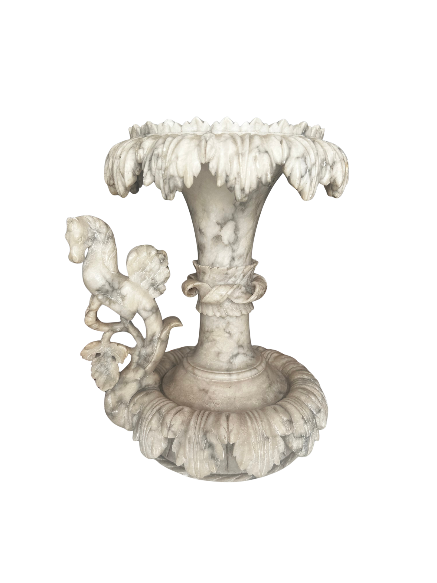 Grand Neoclassical Alabaster Tazza with Pegasus Figure
