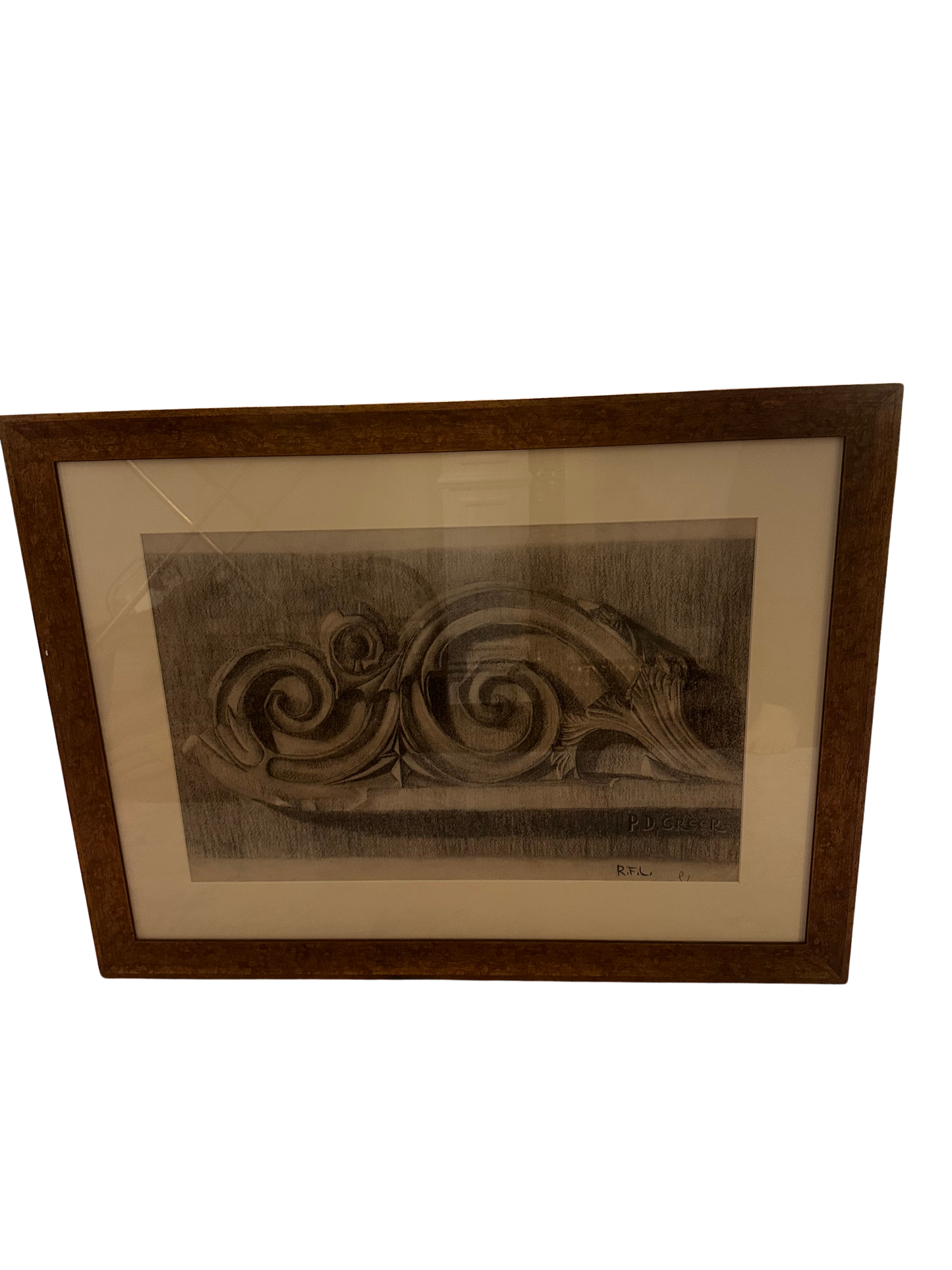 Classical Scroll Ornament Study Attributed to Phillip Douglas Creer, Charcoal Architectural Rendering