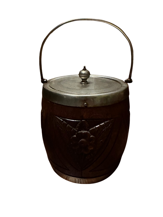 Edwardian Floral Wooden Biscuit Barrel