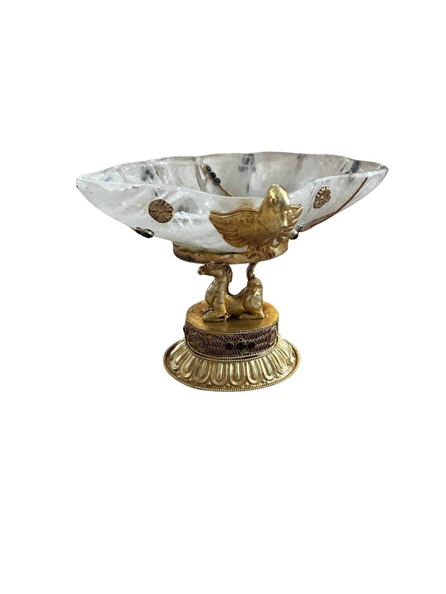 Rock Crystal and Gilt Metal Tibetan Tazza