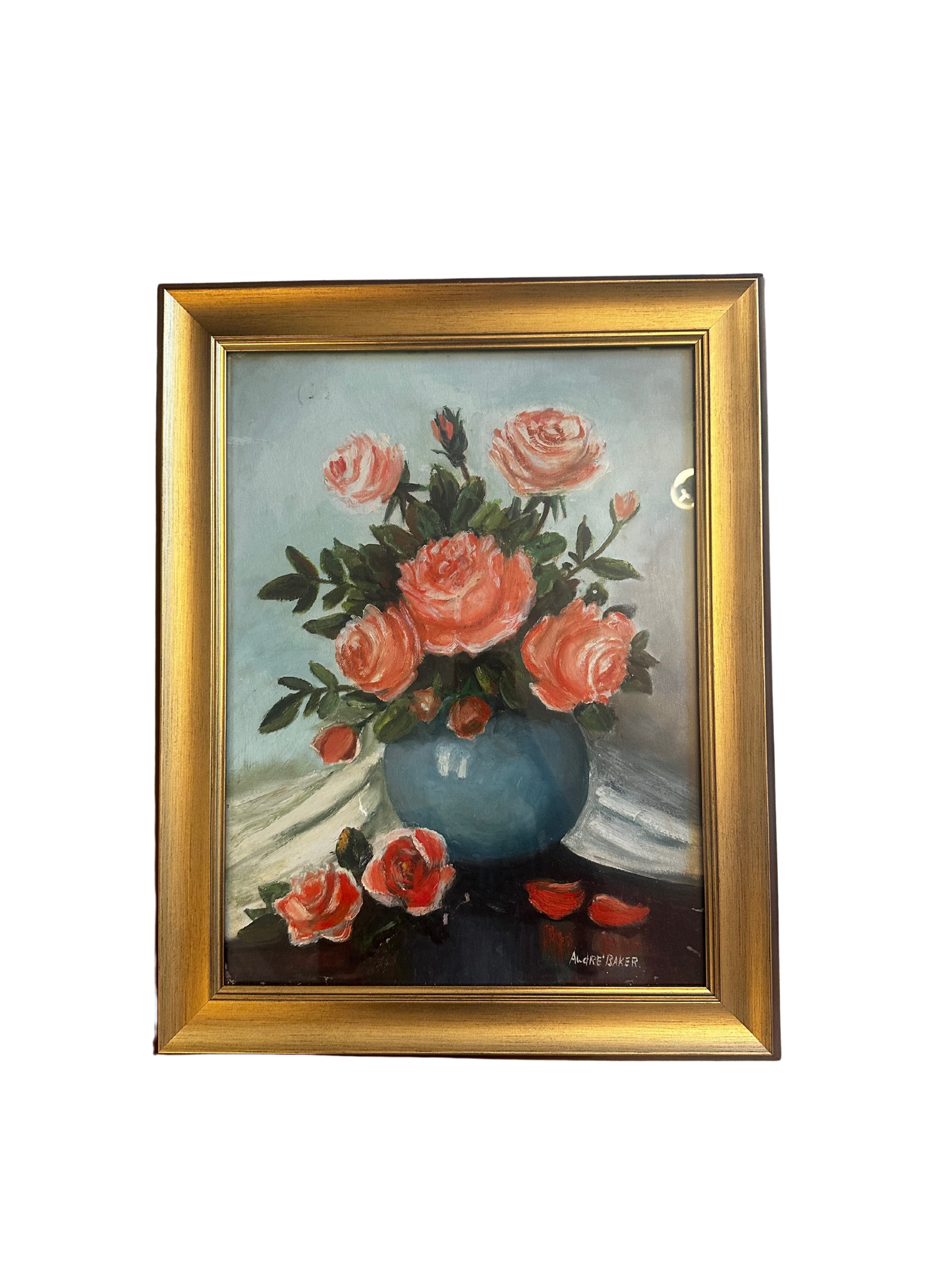 Vintage Pink Rose Still Life (Signed Audre Baker)