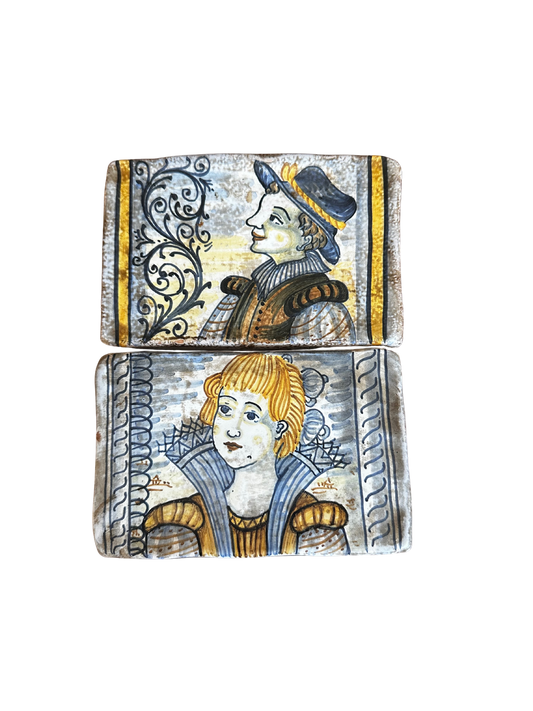 Pair of Saca Castelli Tiles (Italian Majolica) Signed on Back
