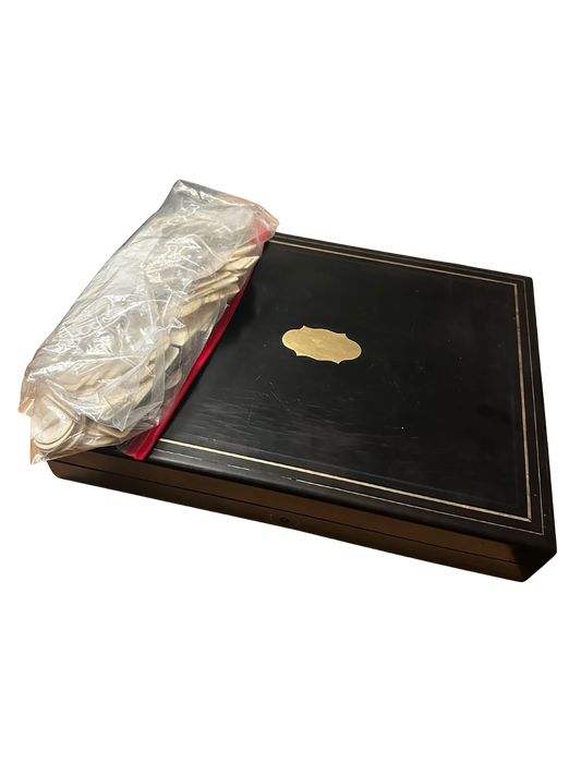 Early to Mid 19th C Napoleon III Games Box with Original Bone Pieces