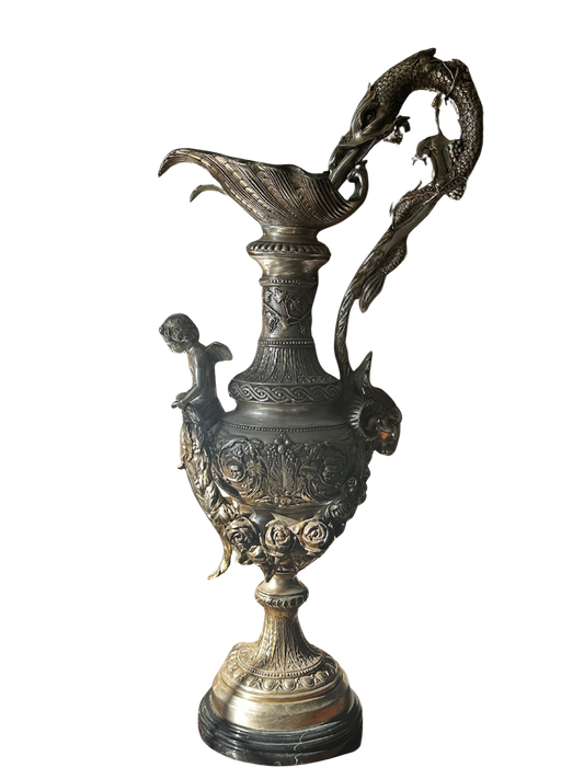 Monumental (39"h) Silver Plated Spelter Floor Ewer