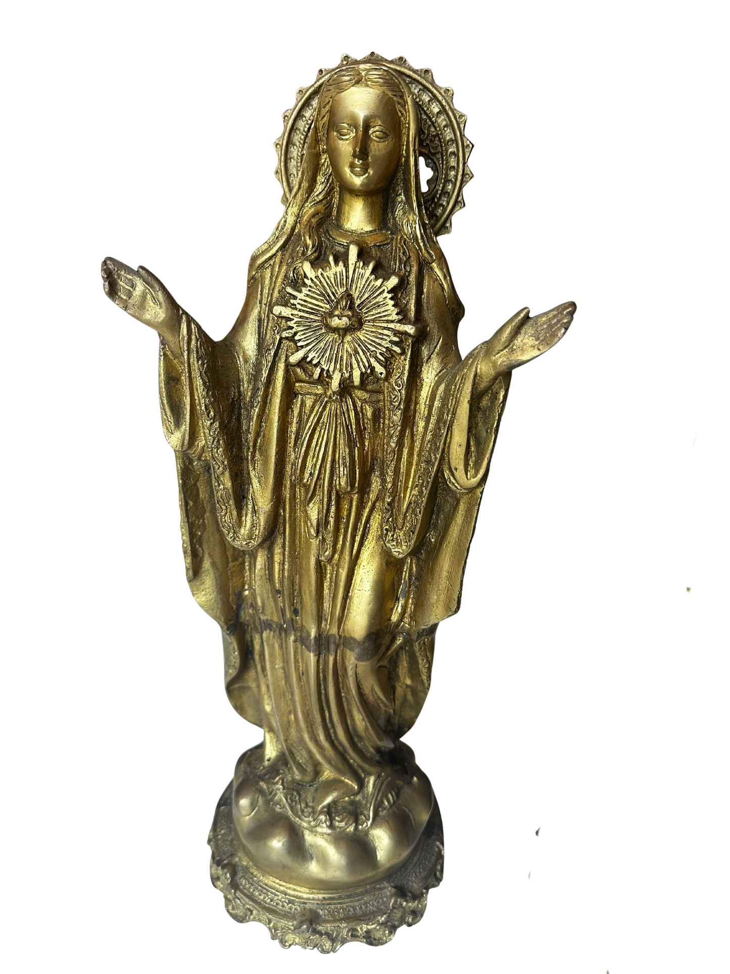 Late 19th / Early 20th C Gilt Bronze Devotional Statues of Christ and the Virgin Mary