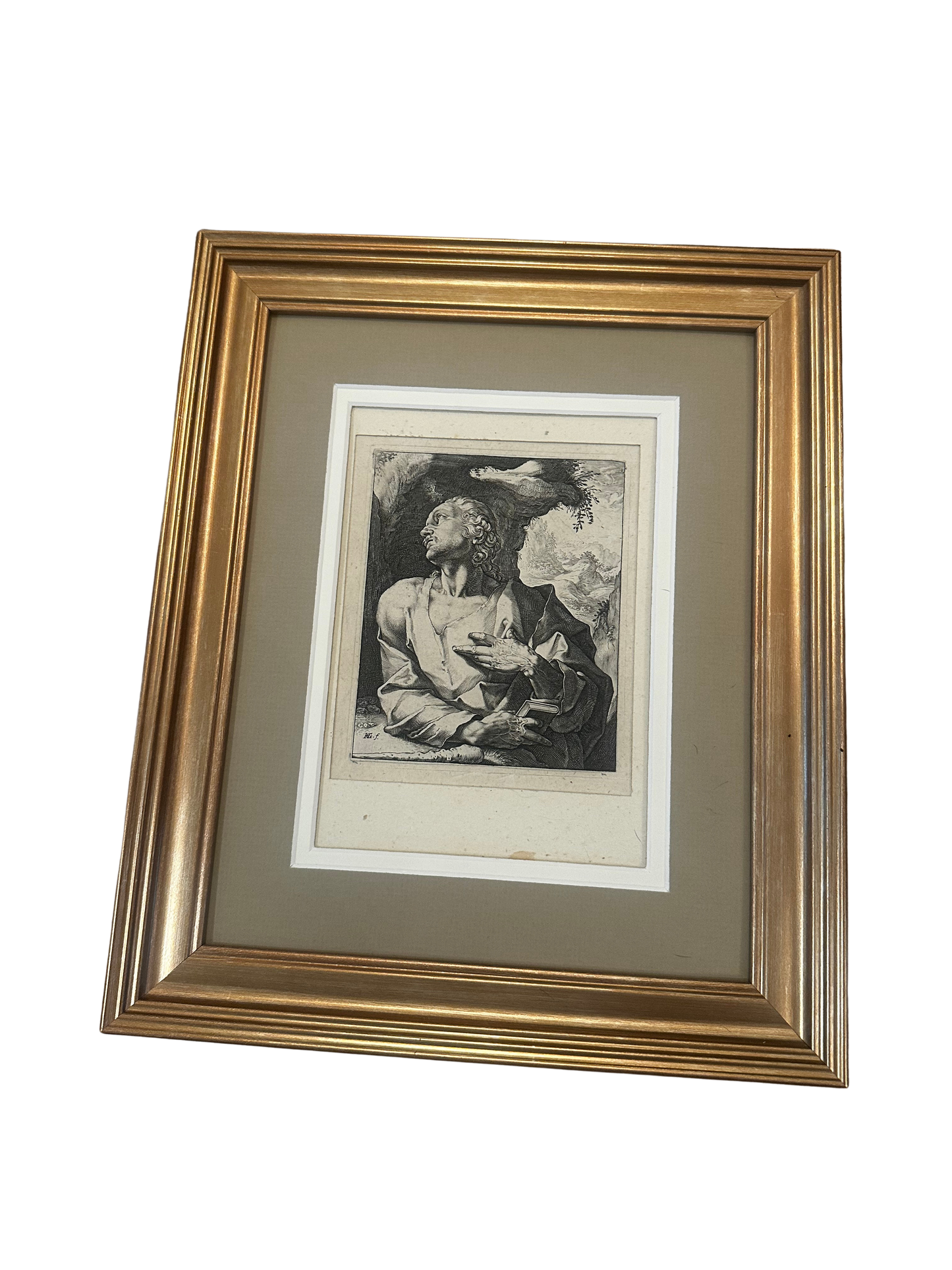 Antique Religious Copperplate Engraving of a Saint by Hendrik Goltzius (1558-1617)