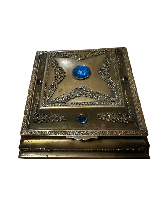 La Tausca Paris Square Vanity/Presentation Box with Silk Interior and Blue Cabochons