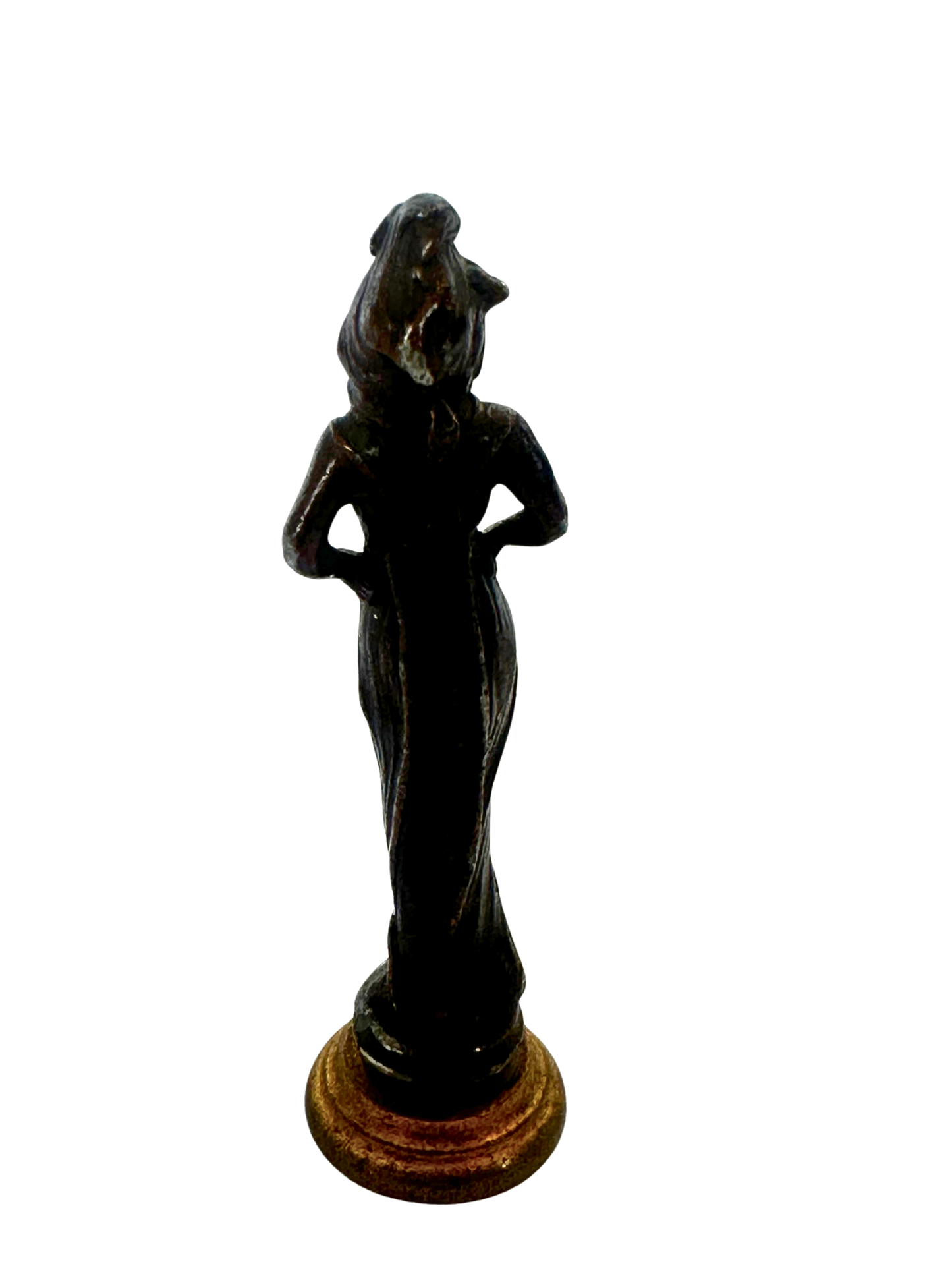 Art Nouveau–Style Gilt Bronze Wax Seal with Female Figure and Monogram