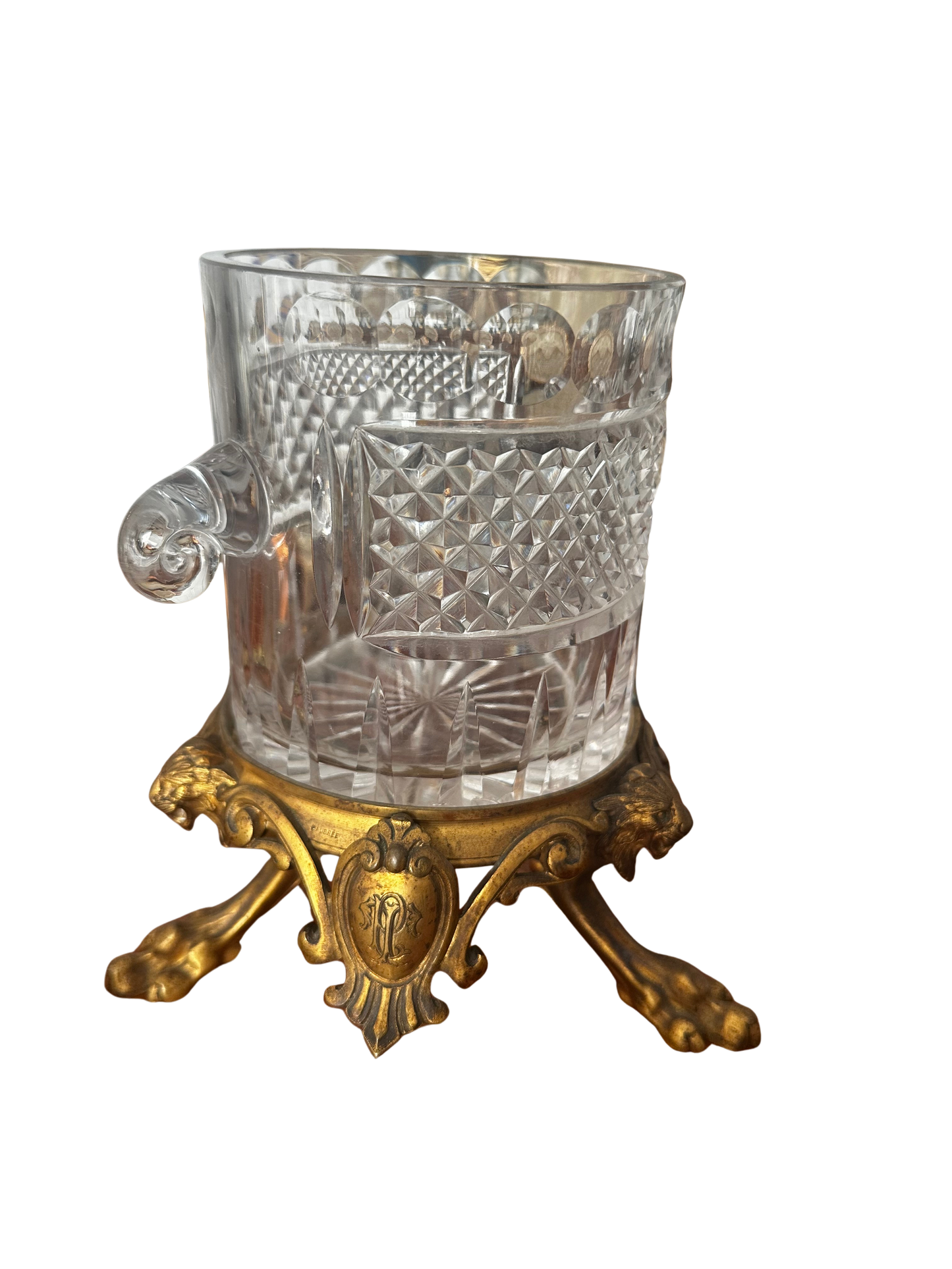 French Daubrée Cut Crystal and Ormolu Wine Cooler / Champagne Bucket