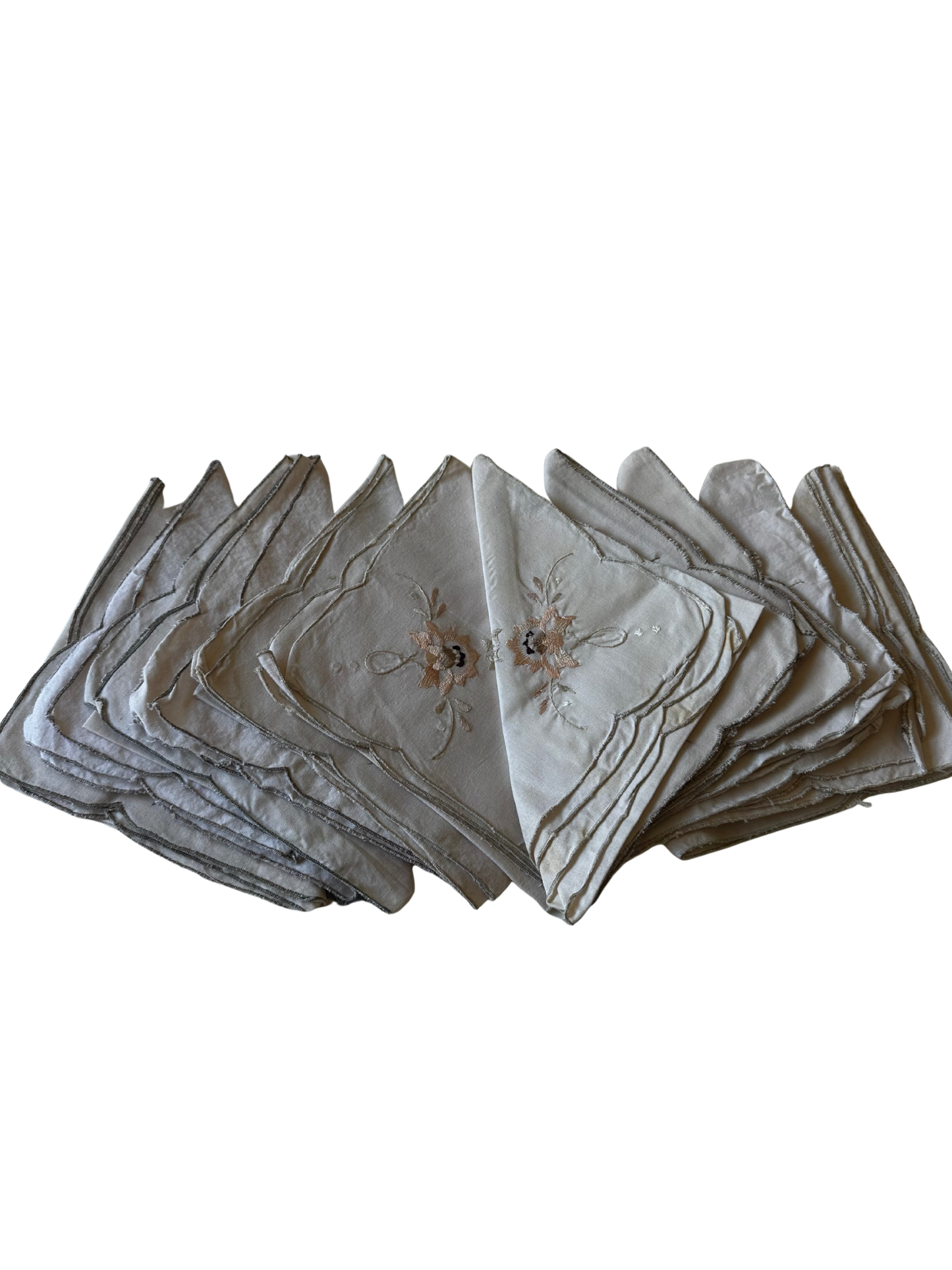 Vintage Mid-Century Set of 12 Floral Embroidered Napkins