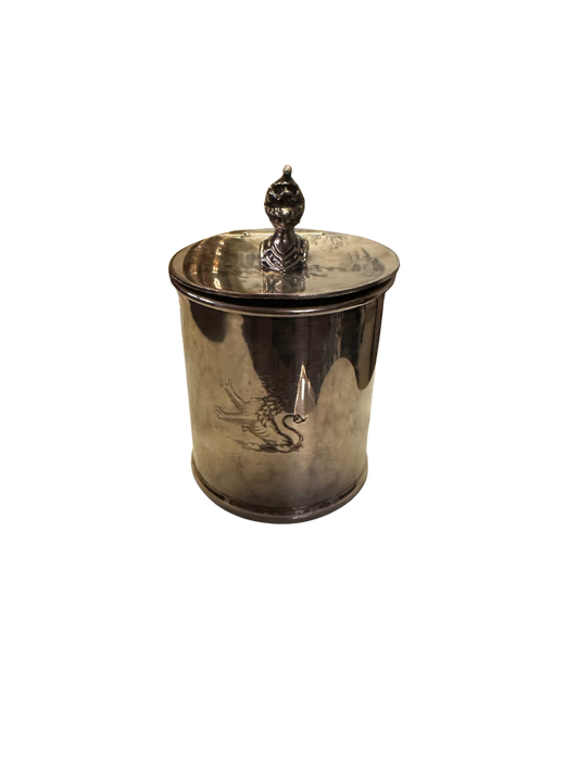 Sheffield Silver Plate Cigarette Lidded Cannister with Knight Finial