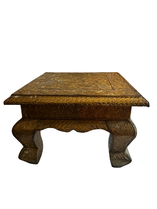 1H 20th C Repousse Brass and Wood Tabletop Riser/Altar Stand