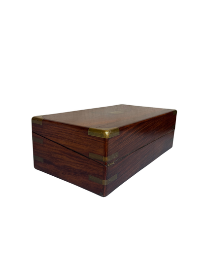 Antique Rosewood Campaign-Style Writing Slope with Brass Mounts and Inkwells