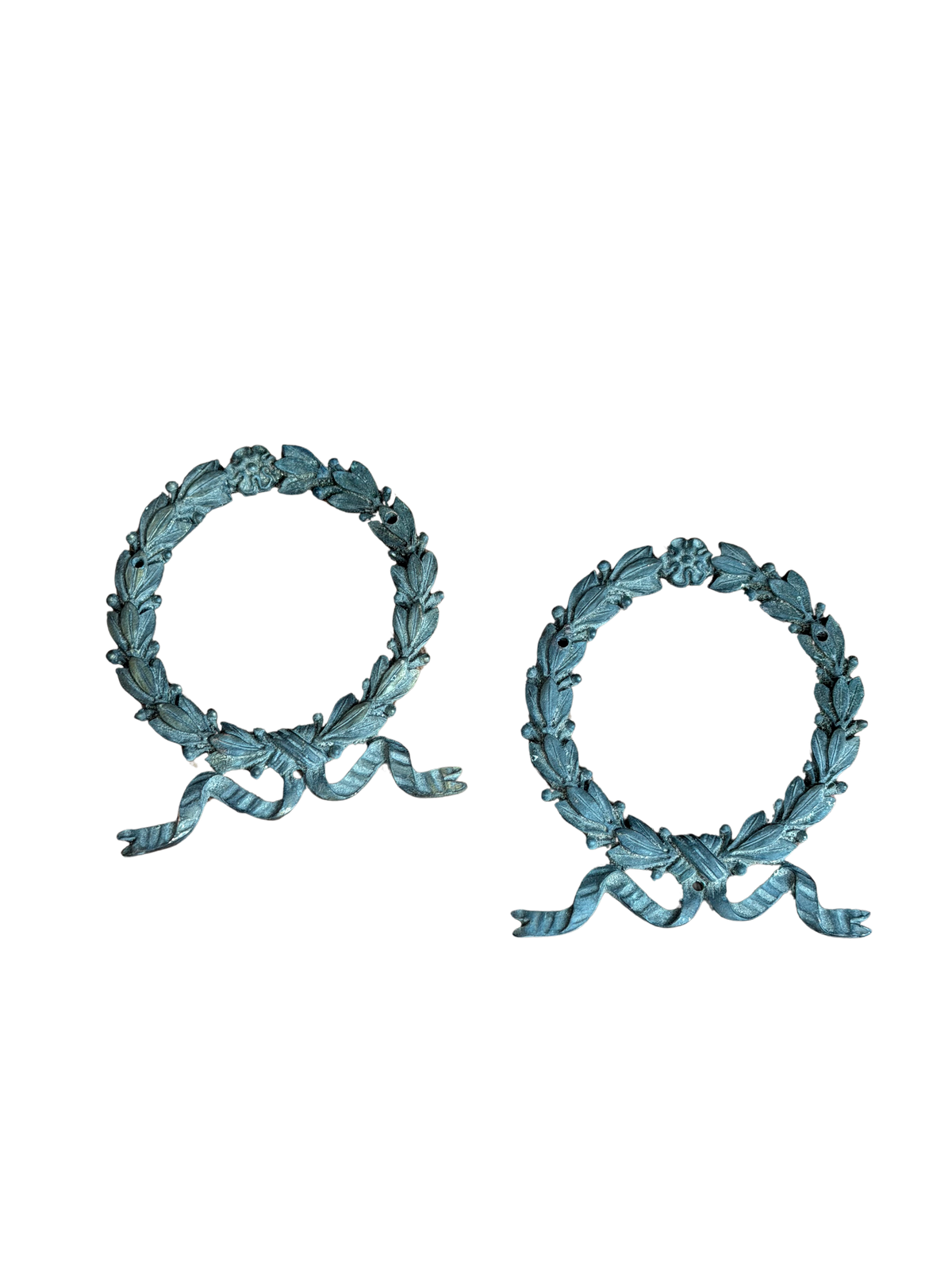 Pair of Antique French Laurel Wreath and Ribbon Bronze Furniture Mounts / Appliqués