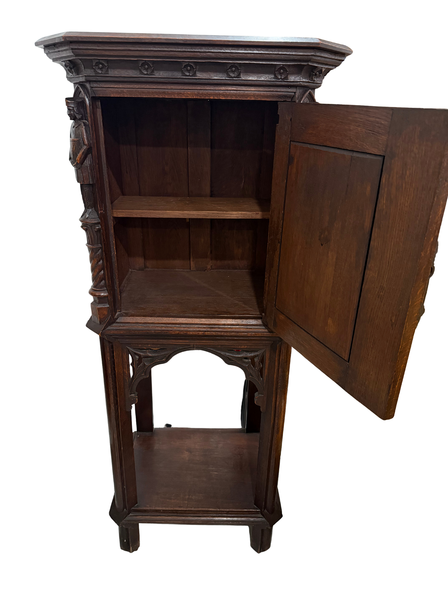 Late 19th Century Gothic Revival Carved Oak Cabinet with Figural Supports
