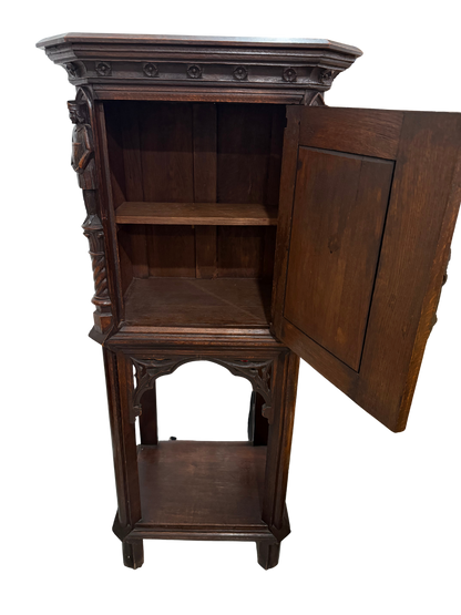 Late 19th Century Gothic Revival Carved Oak Cabinet with Figural Supports