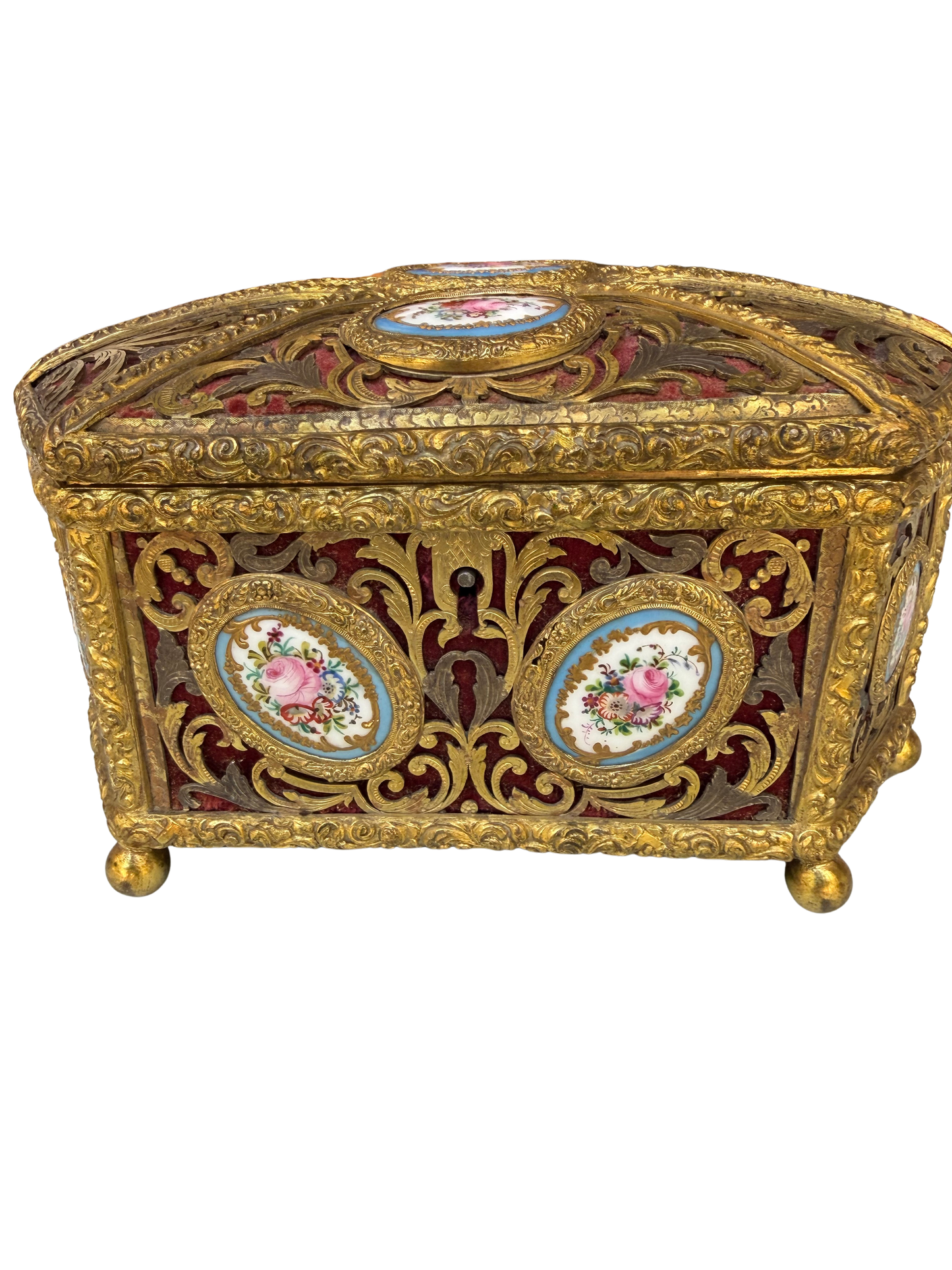 Napoleon III Style Ormolu Jewelry Casket with Sèvres-Style Porcelain Plaques