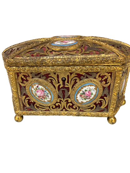 Napoleon III Style Ormolu Jewelry Casket with Sèvres-Style Porcelain Plaques