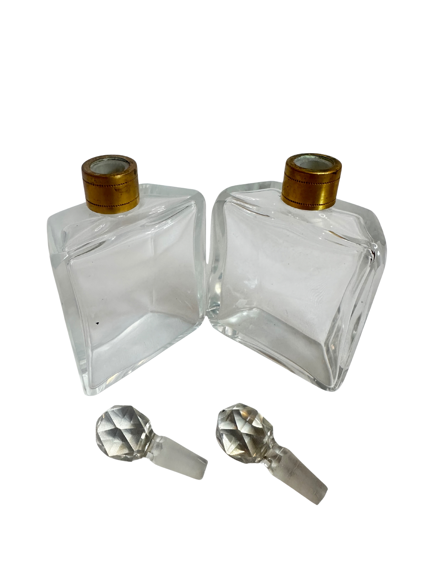 French Gilt-Mounted Double Perfume Bottle Set in Architectural Holder