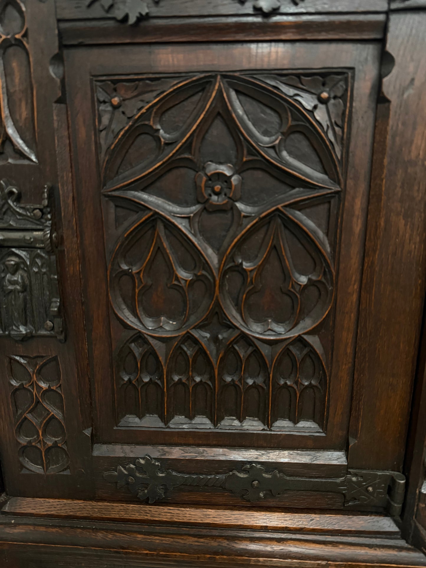 Late 19th Century Gothic Revival Carved Oak Cabinet with Figural Supports