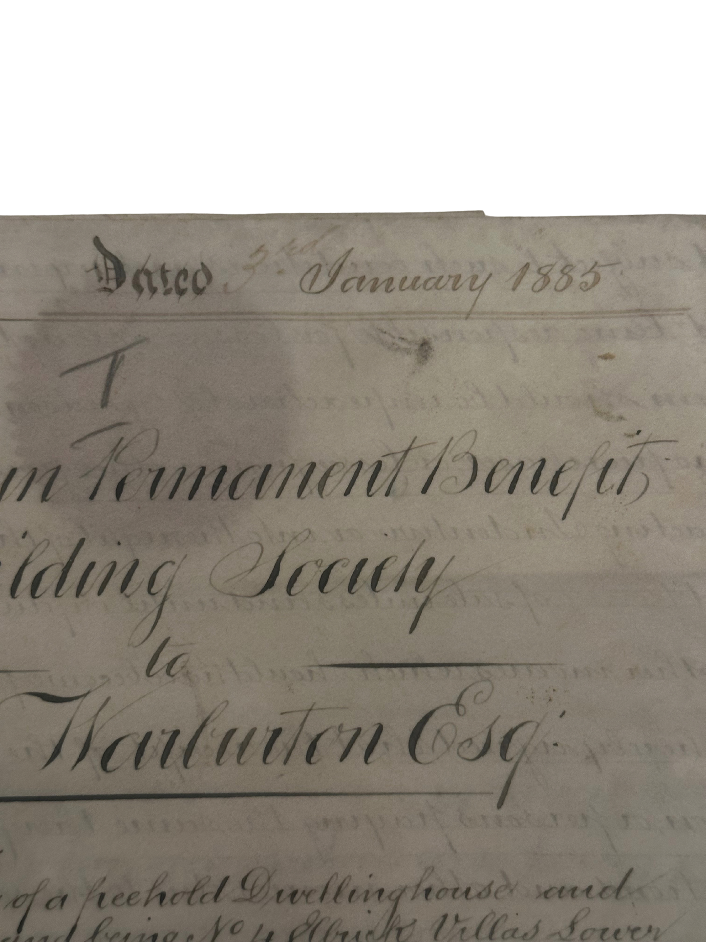 Victorian Indenture Deed — The Sun Permanent Benefit Building Society, Liverpool (1885)