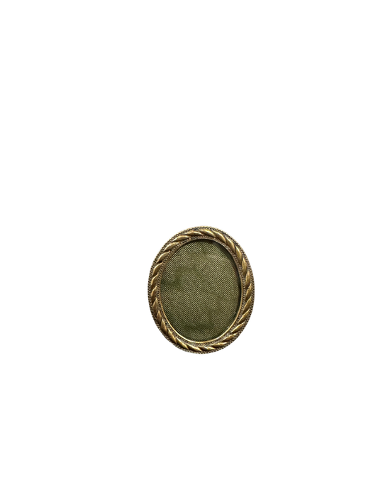 19th C Mini Oval Braided and Beaded Frame with Green Silk Background
